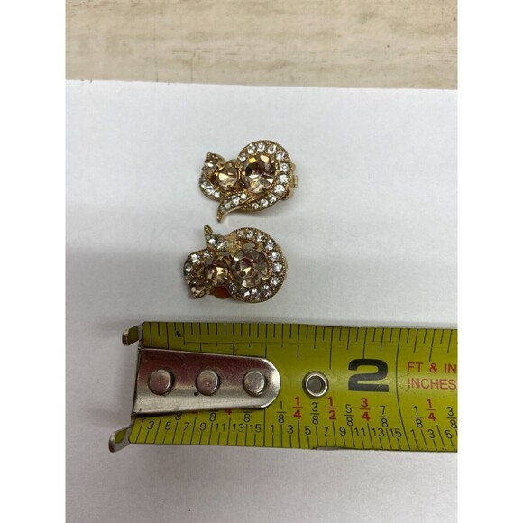 Vtg Eisenberg Ice Earrings Clip On Champagne And Clear Rhinestones - Picture 6 of 6